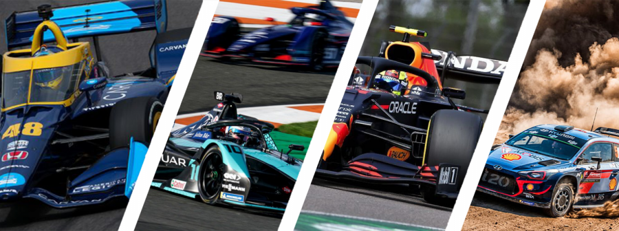 Left to Right: IndyCar, Formula E, Formula 1, World Rally Championship