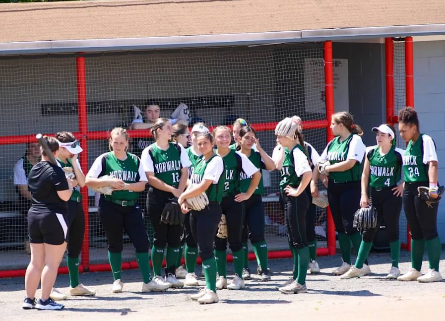 Softball team before lining up for National Anthem.